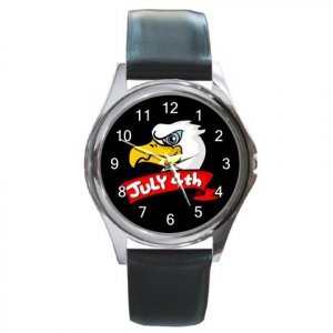 4th of July Eagle on Black Round Metal Watch FREE SHIPPING