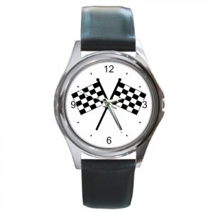 Racing Checkered Flags Round Metal Watch FREE SHIPPING