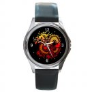 Fiery Dragon on Black Round Metal Watch FREE SHIPPING