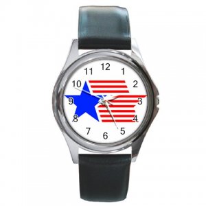 Blue Star Red Shadow Round Metal Watch FREE SHIPPING