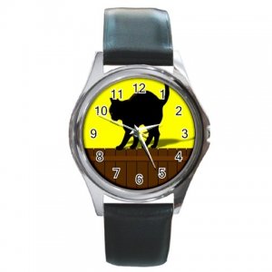 Halloween Scary Black Cat Bright Moon Round Metal Watch FREE SHIPPING