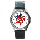 USA Flag and Red Heart Round Metal Watch FREE SHIPPING