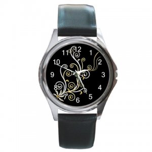 White Flower Fractal Art Design Round Metal Watch FREE SHIPPING