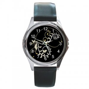 White Flower Fractal Art Design Round Metal Watch FREE SHIPPING