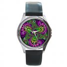 Purple and Green Fractal Round Metal Watch FREE SHIPPING
