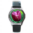 Pink Tulip Flower Round Metal Watch FREE SHIPPING