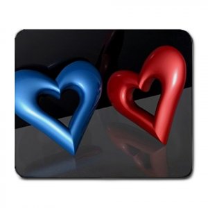 Blue & Red 3D Hearts Large Mousepad  FREE SHIPPING