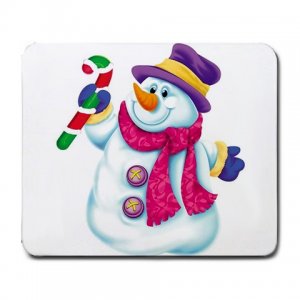 Snowman with Candy Cane Large Mousepad  FREE SHIPPING
