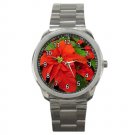 Christmas Poinsettia Sports Metal Watch