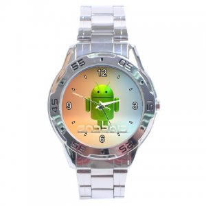 Android Robot on Pastel Stainless Steel Analogue Men&acirc;��s Watch FREE Shipping