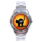 Halloween Scary Black Cat Moon Stainless Steel Analogue Men’s Watch FREE Shipping
