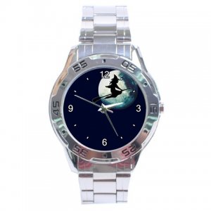 Halloween Witch Flying in Full Moon Stainless Steel Analogue Men&acirc;��s Watch FREE Shipping