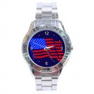American Pride Flag on Navy Blue Stainless Steel Analogue Men’s Watch FREE Shipping