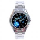 Blue Flower Fractal Art Design Stainless Steel Analogue Men’s Watch FREE Shipping
