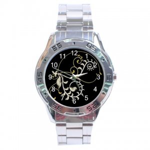 White Flower Fractal Art Design Stainless Steel Analogue Men&acirc;��s Watch FREE Shipping