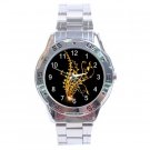 Gold Flower Plant Fractal Art Design Stainless Steel Analogue Men’s Watch FREE Shipping