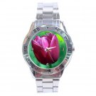 Pink Tulip Flower Stainless Steel Analogue Men’s Watch FREE Shipping