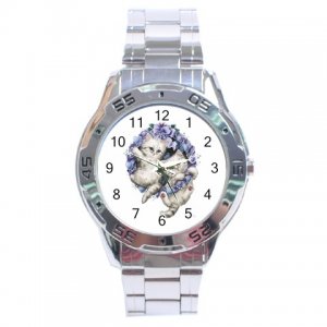 Cute White Kittens Cats in Blue Stainless Steel Analogue Men&acirc;��s Watch FREE Shipping