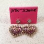 Betsey Johnson "Lovely Leopard" Heart Drop with Crystal Earrings kiss xox dangle