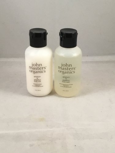 John Masters Organics Geranium & Grapefruit Travel Size Set Body Wash & Body Milk Shower Gel Lotion