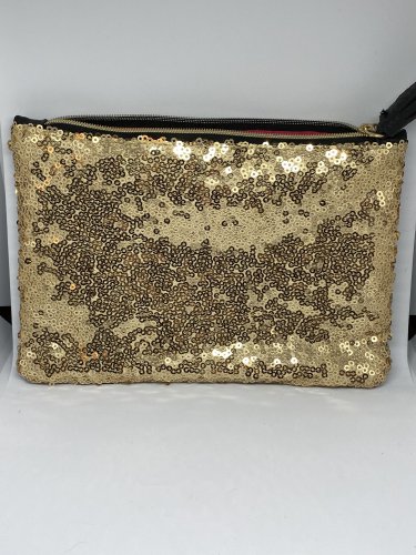 Ipsy MyGlam Glam Bag December 2018 Cosmetic case purse Black Gold Sequins