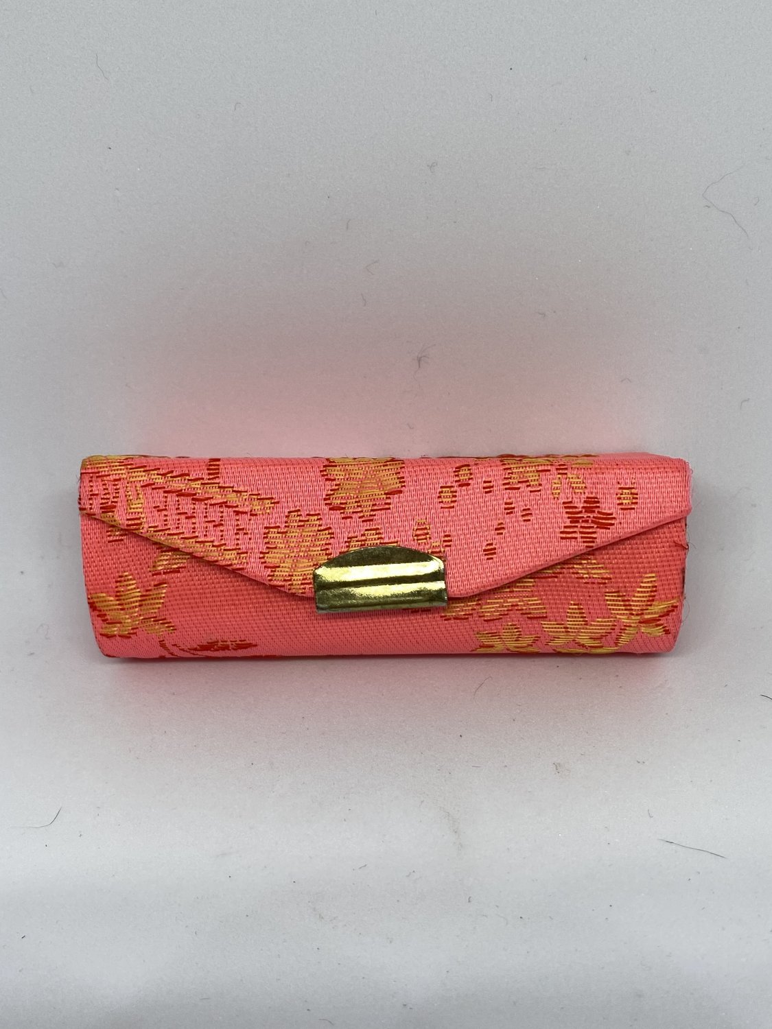 Vintage Pink Embroidered Hard Lipstick Case with Mirror