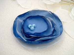 Satin Organza Flower Blue Clip