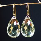 Solid 18k. "Super Jumbo" Pear Green Amethyst Drop Earrings.