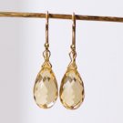 Solid 14k  " Honey-Citrine "  Briolette Drop Earrings