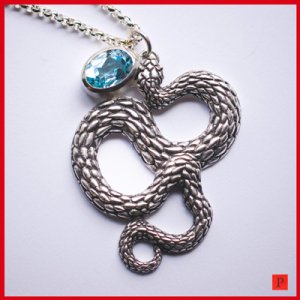Solid Silver Snake Python pendant Necklace With 18" Silver Chain