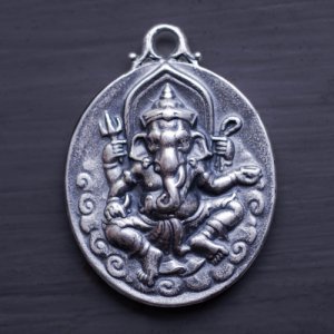 Silver Ganesha Amulet Pendant Charm Talisman Necklace