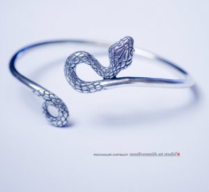 Solid Silver Serpent bangle bracelet cuff / adjustable