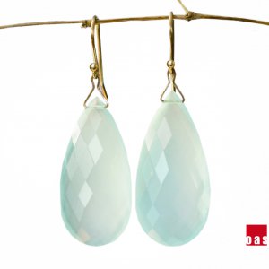 Solid 14k Premium Giant Aqua Blue Chalcedony Earrings--Large Size & Dreamy Color