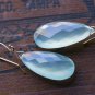 Solid 14k Premium Giant Aqua Blue Chalcedony Earrings--Large Size & Dreamy Color