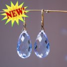 Solid 14k Blue Quartz Long Briolette Drop Designer Earrings