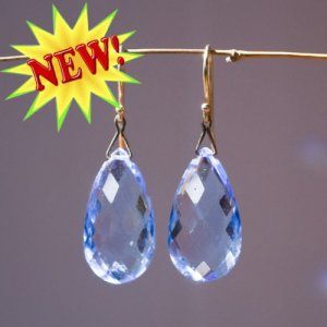 Solid 14k Blue Quartz Long Briolette Drop Designer Earrings
