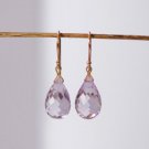 14k Purple Teardop Rose de France Amethyst Drop Earring
