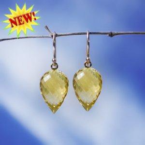 Solid 14k /  Yellow Lemon Citrine Faceted Briolette Pointy Drop Earrings