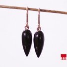 Solid 14k .  Smooth Black Onyx "Icicle"  Gallery Modern Pointy Drop Earrings