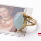 Vermeil Artigiano -18k Vermeil Large Oval Aqua Chalcedony Ring