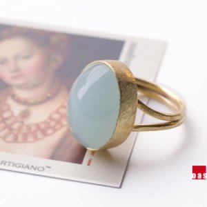 Vermeil Artigiano -18k Vermeil Large Oval Aqua Chalcedony Ring