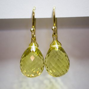 Solid 14k .      Large Lemon Citrine Briolette Earrings