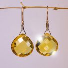 Solid 14k  .  Golden Citrine Heart Briolette Earrings.