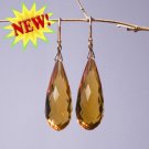 Solid 14k / Imperial Honey-Citrine Long Drop Designer Earrings