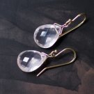 14k. Natural Rose Quartz . Faceted Drop Earrings. NYC