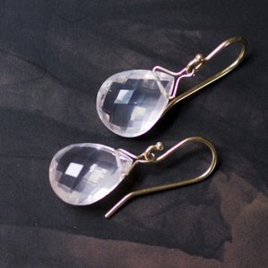 14k. Natural Rose Quartz . Faceted Drop Earrings. NYC