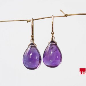 Solid 14k.    Intense Violet African Amethyst  Earrings