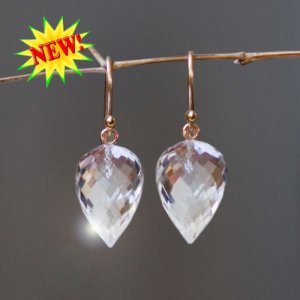 Solid 14k / 18k Icy Rock Quartz " Pointy Drop " Designer Earrings