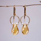 Solid 14k Golden Citrine and Seed Pearl  " Corona " Drop Earrings