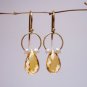 Solid 14k Golden Citrine and Seed Pearl  " Corona " Drop Earrings
